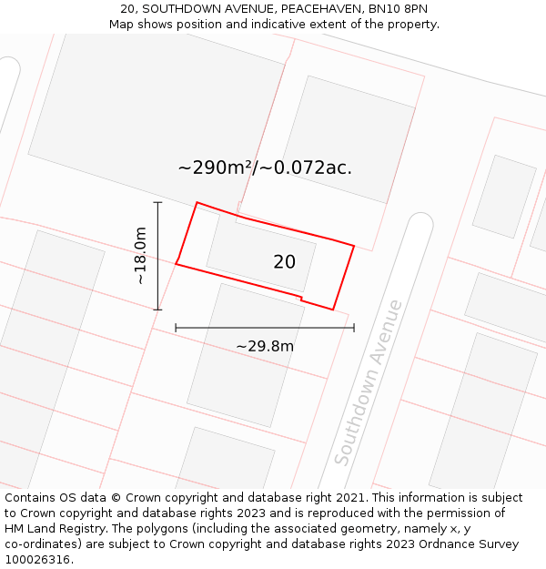 20, SOUTHDOWN AVENUE, PEACEHAVEN, BN10 8PN: Plot and title map