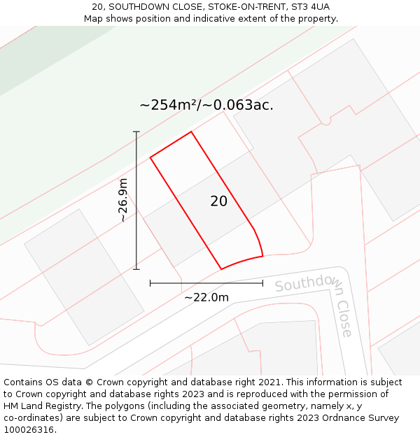 20, SOUTHDOWN CLOSE, STOKE-ON-TRENT, ST3 4UA: Plot and title map