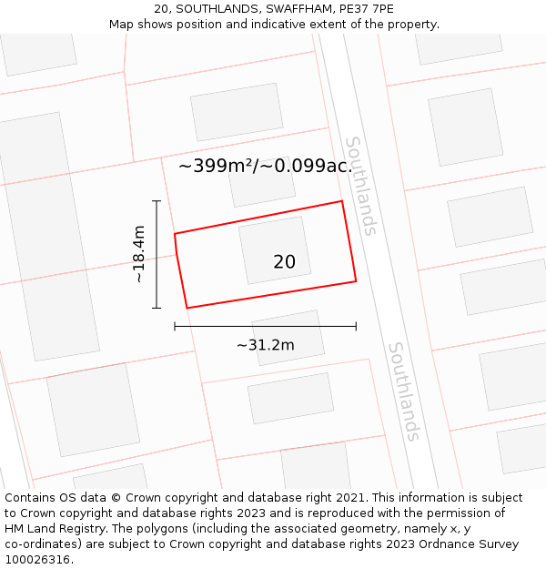 20, SOUTHLANDS, SWAFFHAM, PE37 7PE: Plot and title map