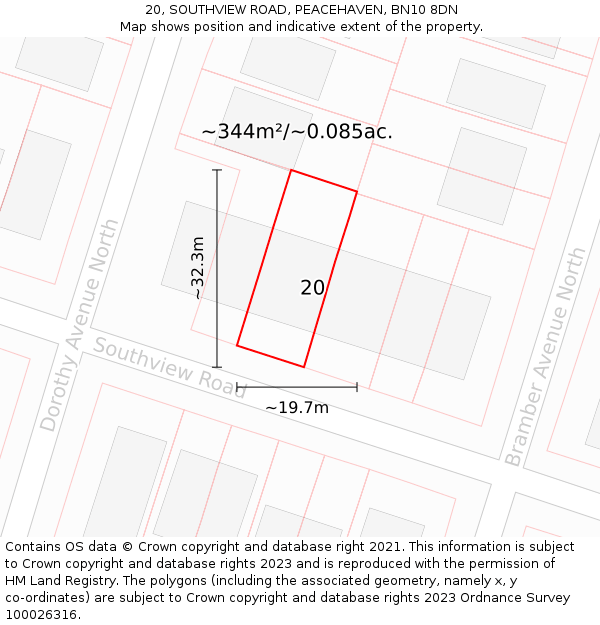 20, SOUTHVIEW ROAD, PEACEHAVEN, BN10 8DN: Plot and title map