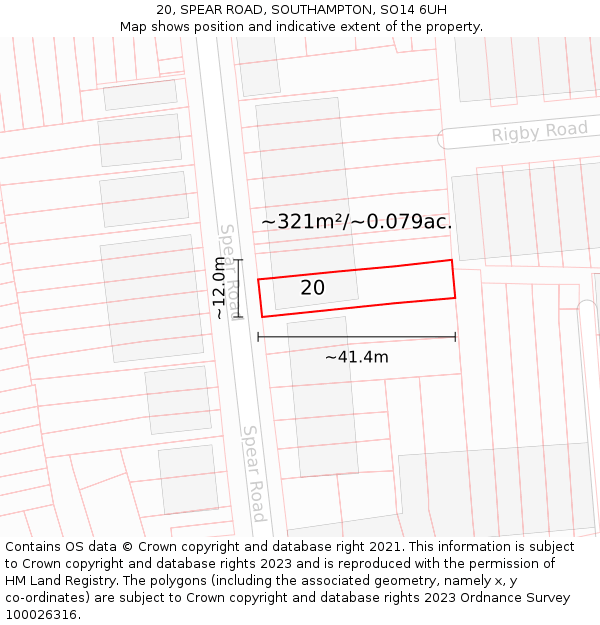 20, SPEAR ROAD, SOUTHAMPTON, SO14 6UH: Plot and title map