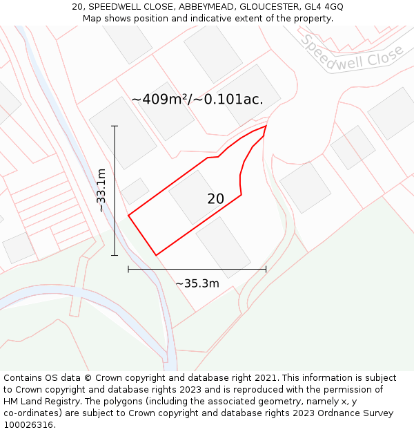 20, SPEEDWELL CLOSE, ABBEYMEAD, GLOUCESTER, GL4 4GQ: Plot and title map