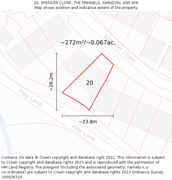 20, SPENCER CLOSE, THE PRINNELS, SWINDON, SN5 6NF: Plot and title map