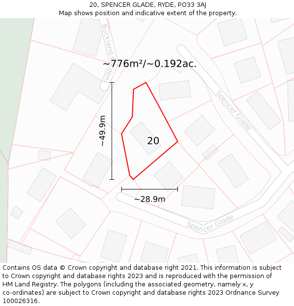 20, SPENCER GLADE, RYDE, PO33 3AJ: Plot and title map