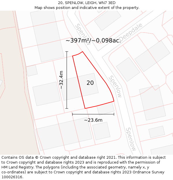 20, SPENLOW, LEIGH, WN7 3ED: Plot and title map