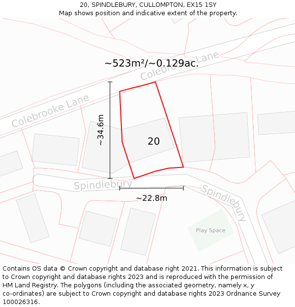 20, SPINDLEBURY, CULLOMPTON, EX15 1SY: Plot and title map