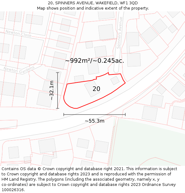 20, SPINNERS AVENUE, WAKEFIELD, WF1 3QD: Plot and title map