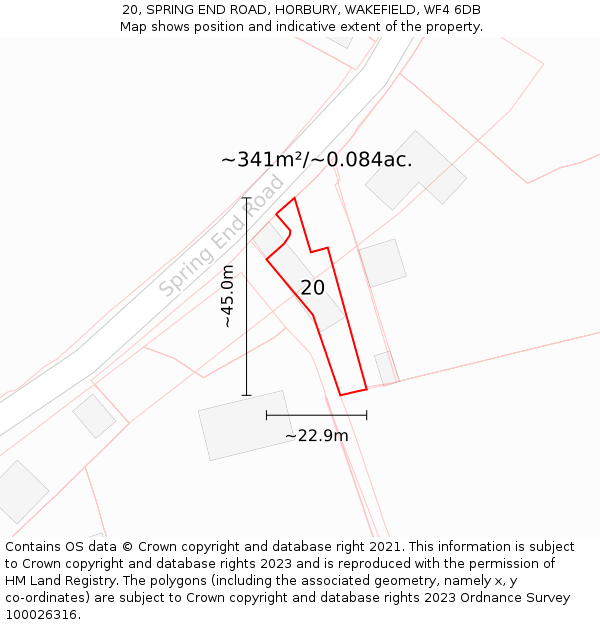 20, SPRING END ROAD, HORBURY, WAKEFIELD, WF4 6DB: Plot and title map