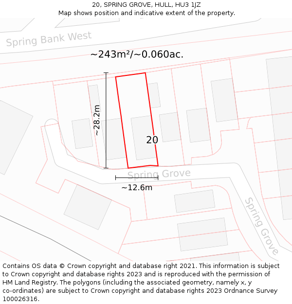 20, SPRING GROVE, HULL, HU3 1JZ: Plot and title map