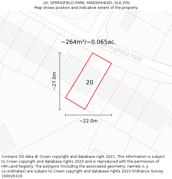 20, SPRINGFIELD PARK, MAIDENHEAD, SL6 2YN: Plot and title map