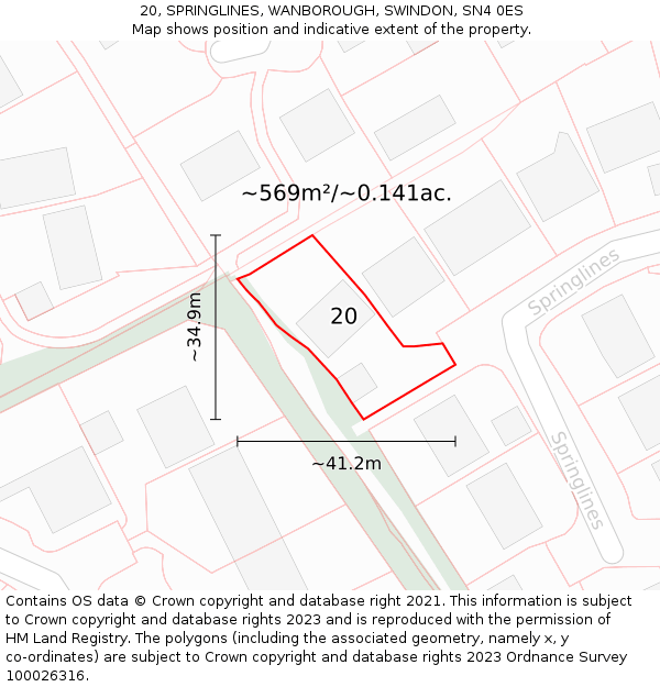 20, SPRINGLINES, WANBOROUGH, SWINDON, SN4 0ES: Plot and title map