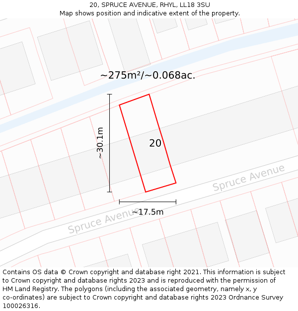 20, SPRUCE AVENUE, RHYL, LL18 3SU: Plot and title map