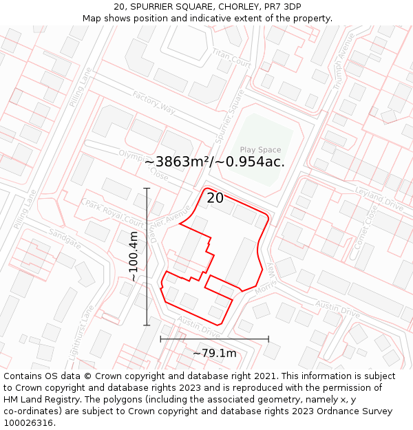 20, SPURRIER SQUARE, CHORLEY, PR7 3DP: Plot and title map