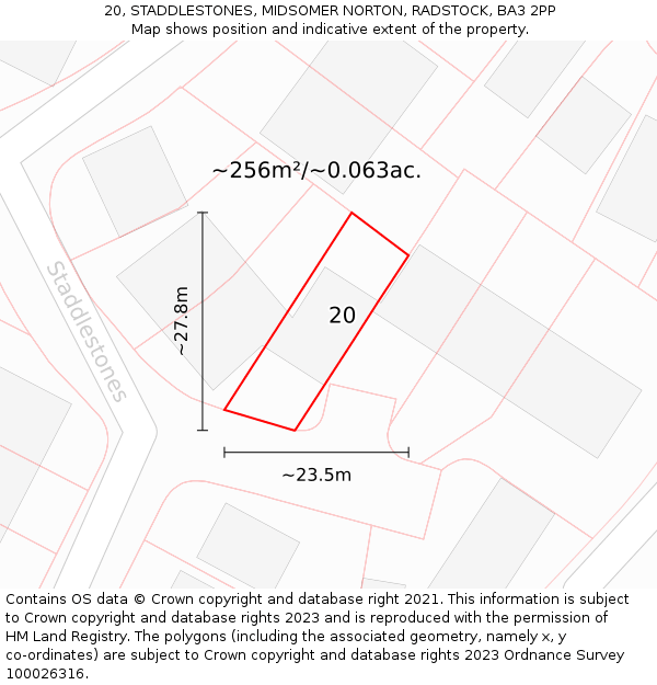 20, STADDLESTONES, MIDSOMER NORTON, RADSTOCK, BA3 2PP: Plot and title map
