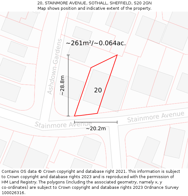 20, STAINMORE AVENUE, SOTHALL, SHEFFIELD, S20 2GN: Plot and title map