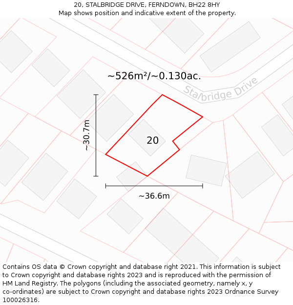 20, STALBRIDGE DRIVE, FERNDOWN, BH22 8HY: Plot and title map