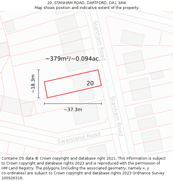 20, STANHAM ROAD, DARTFORD, DA1 3AW: Plot and title map