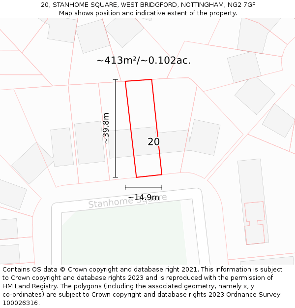 20, STANHOME SQUARE, WEST BRIDGFORD, NOTTINGHAM, NG2 7GF: Plot and title map