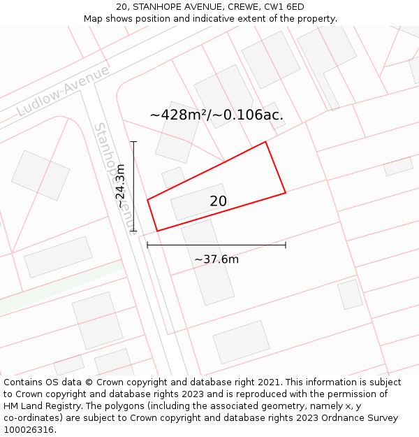 20, STANHOPE AVENUE, CREWE, CW1 6ED: Plot and title map