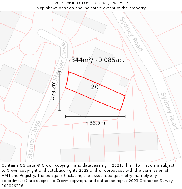 20, STANIER CLOSE, CREWE, CW1 5GP: Plot and title map