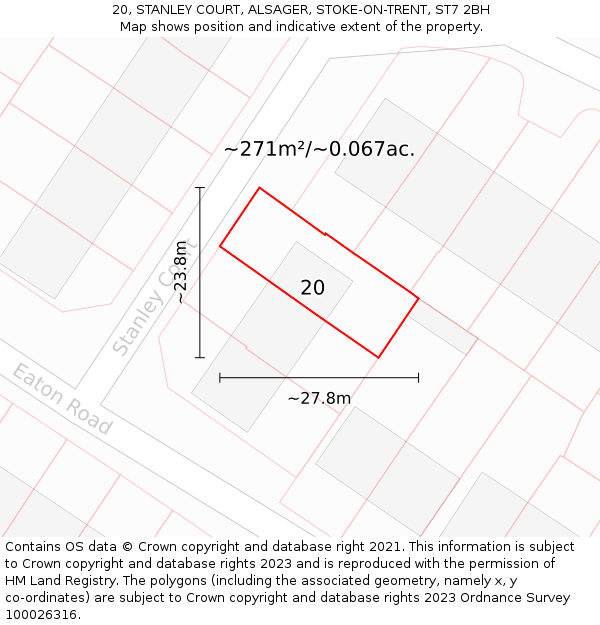 20, STANLEY COURT, ALSAGER, STOKE-ON-TRENT, ST7 2BH: Plot and title map