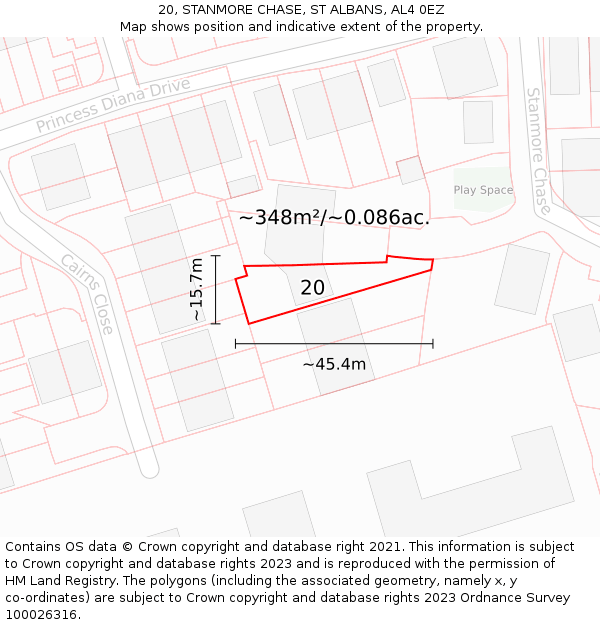 20, STANMORE CHASE, ST ALBANS, AL4 0EZ: Plot and title map