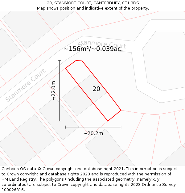 20, STANMORE COURT, CANTERBURY, CT1 3DS: Plot and title map