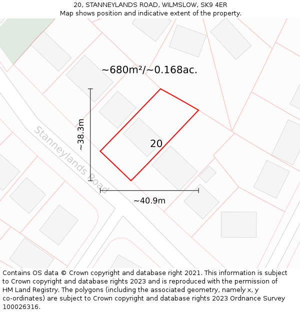 20, STANNEYLANDS ROAD, WILMSLOW, SK9 4ER: Plot and title map