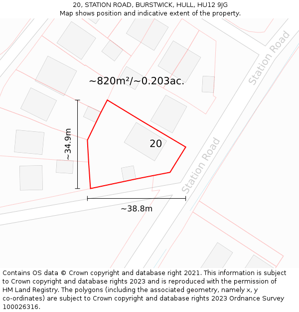 20, STATION ROAD, BURSTWICK, HULL, HU12 9JG: Plot and title map