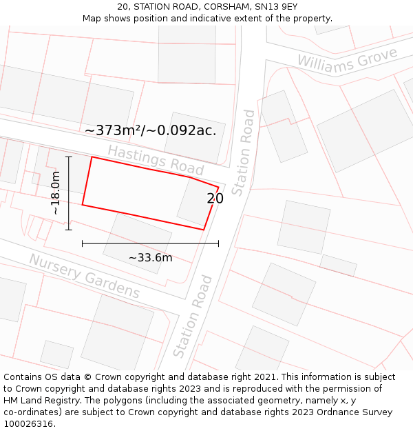 20, STATION ROAD, CORSHAM, SN13 9EY: Plot and title map