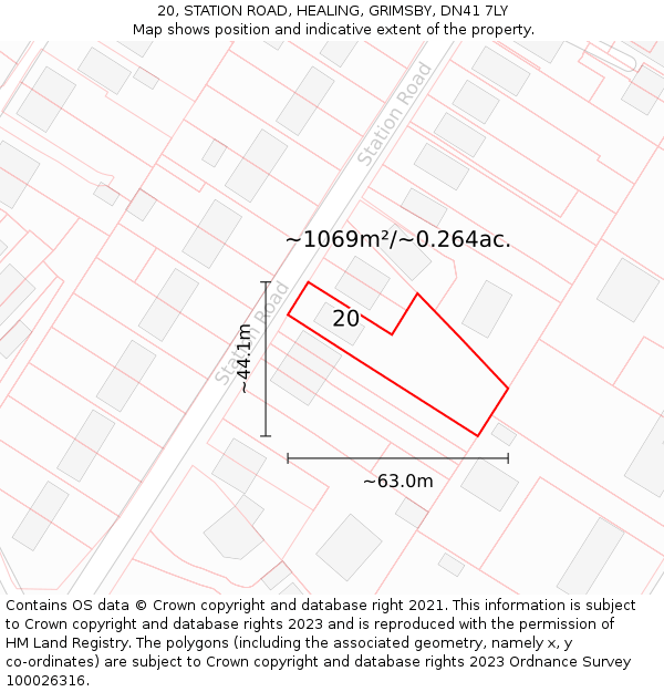 20, STATION ROAD, HEALING, GRIMSBY, DN41 7LY: Plot and title map