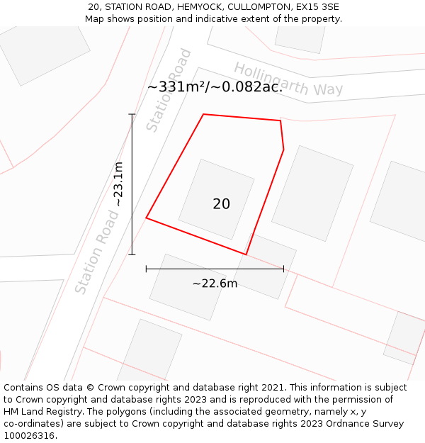 20, STATION ROAD, HEMYOCK, CULLOMPTON, EX15 3SE: Plot and title map