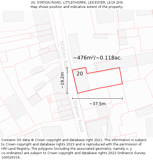 20, STATION ROAD, LITTLETHORPE, LEICESTER, LE19 2HS: Plot and title map