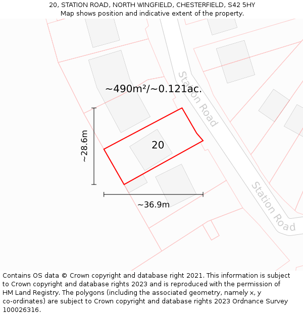 20, STATION ROAD, NORTH WINGFIELD, CHESTERFIELD, S42 5HY: Plot and title map