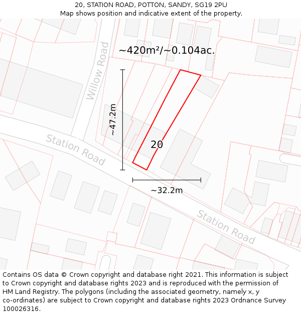 20, STATION ROAD, POTTON, SANDY, SG19 2PU: Plot and title map