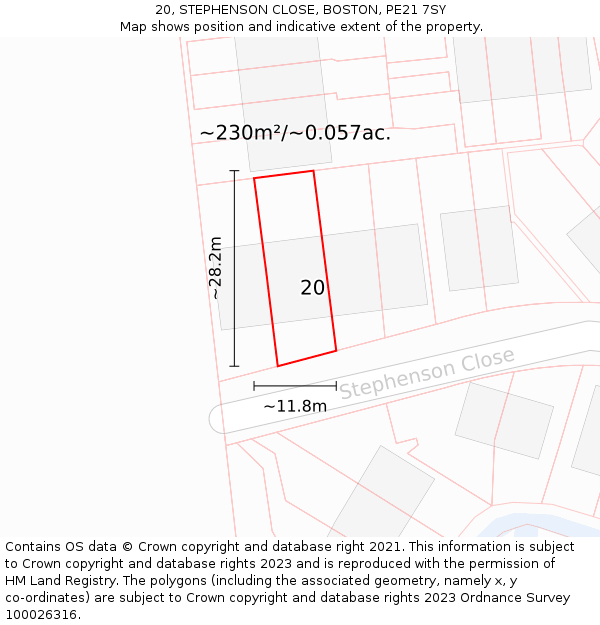 20, STEPHENSON CLOSE, BOSTON, PE21 7SY: Plot and title map