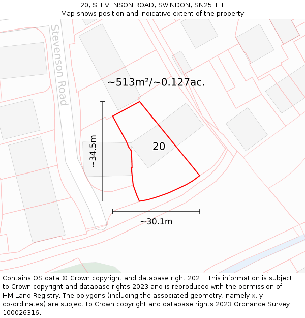 20, STEVENSON ROAD, SWINDON, SN25 1TE: Plot and title map