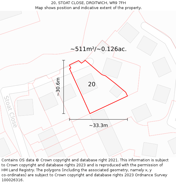 20, STOAT CLOSE, DROITWICH, WR9 7FH: Plot and title map