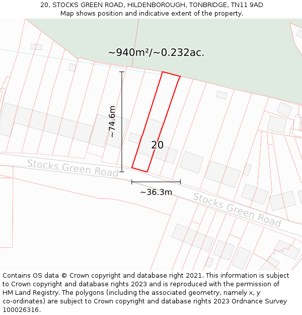 20, STOCKS GREEN ROAD, HILDENBOROUGH, TONBRIDGE, TN11 9AD: Plot and title map