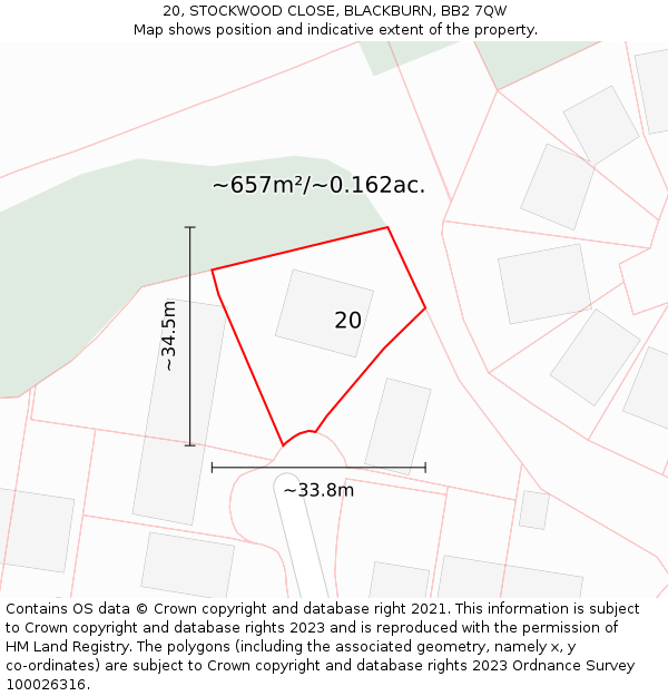 20, STOCKWOOD CLOSE, BLACKBURN, BB2 7QW: Plot and title map