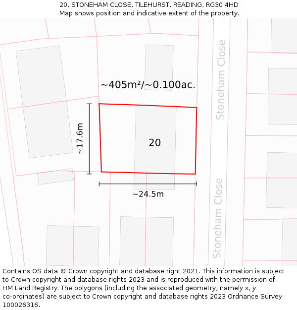 20, STONEHAM CLOSE, TILEHURST, READING, RG30 4HD: Plot and title map