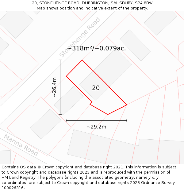 20, STONEHENGE ROAD, DURRINGTON, SALISBURY, SP4 8BW: Plot and title map