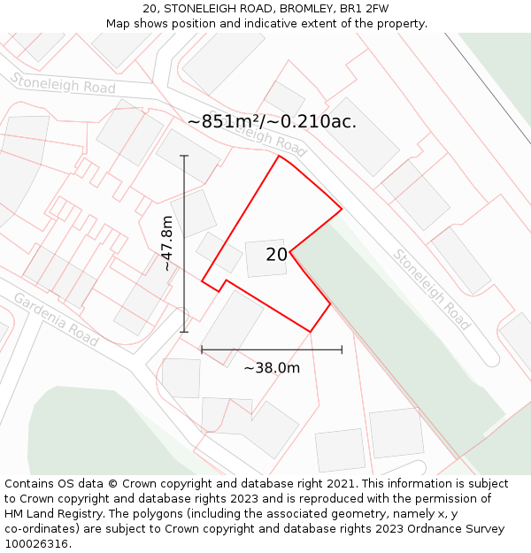 20, STONELEIGH ROAD, BROMLEY, BR1 2FW: Plot and title map