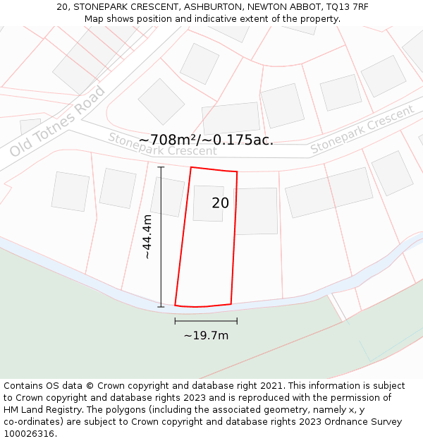 20, STONEPARK CRESCENT, ASHBURTON, NEWTON ABBOT, TQ13 7RF: Plot and title map