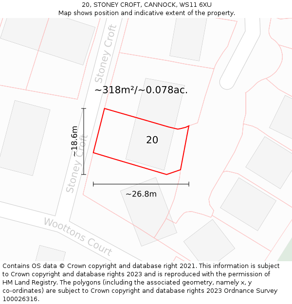 20, STONEY CROFT, CANNOCK, WS11 6XU: Plot and title map