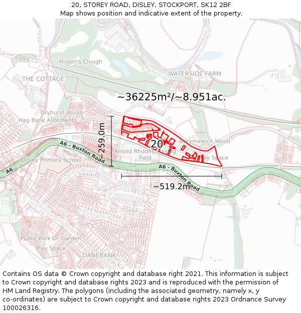 20, STOREY ROAD, DISLEY, STOCKPORT, SK12 2BF: Plot and title map