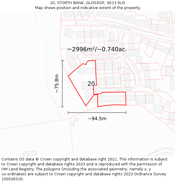 20, STORTH BANK, GLOSSOP, SK13 6UX: Plot and title map