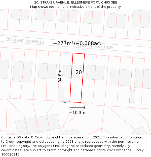 20, STRAKER AVENUE, ELLESMERE PORT, CH65 3BE: Plot and title map