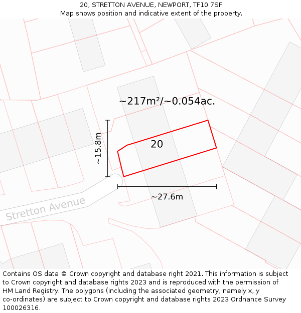 20, STRETTON AVENUE, NEWPORT, TF10 7SF: Plot and title map