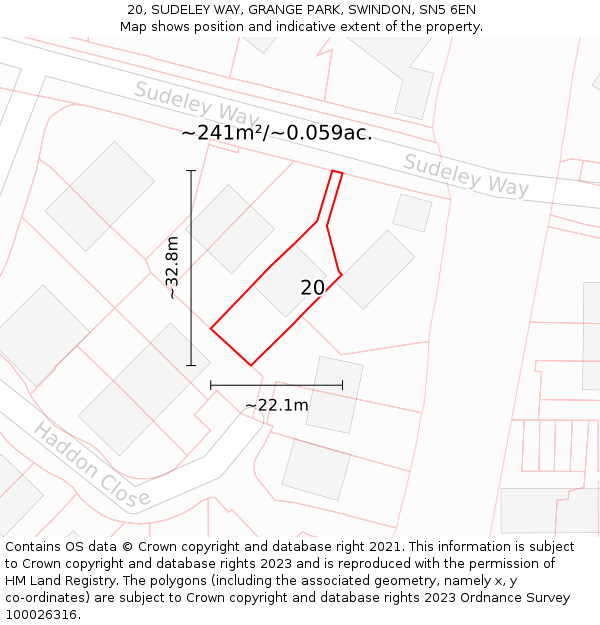 20, SUDELEY WAY, GRANGE PARK, SWINDON, SN5 6EN: Plot and title map